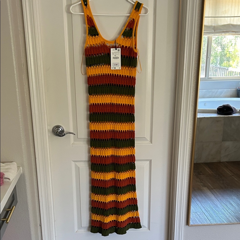 Zara Colorful Striped Knit coverup dress new small